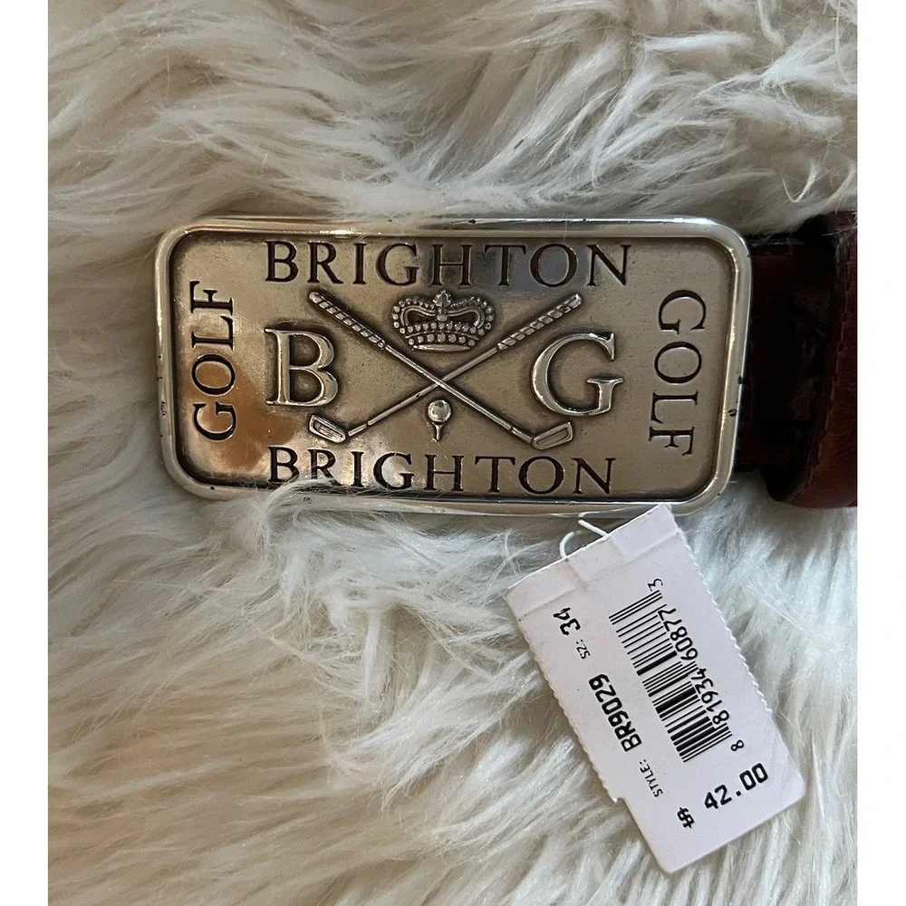 Men's Brighton Brown Leather Golf Belt Silver Plated Buckle Size 34 New With Tag